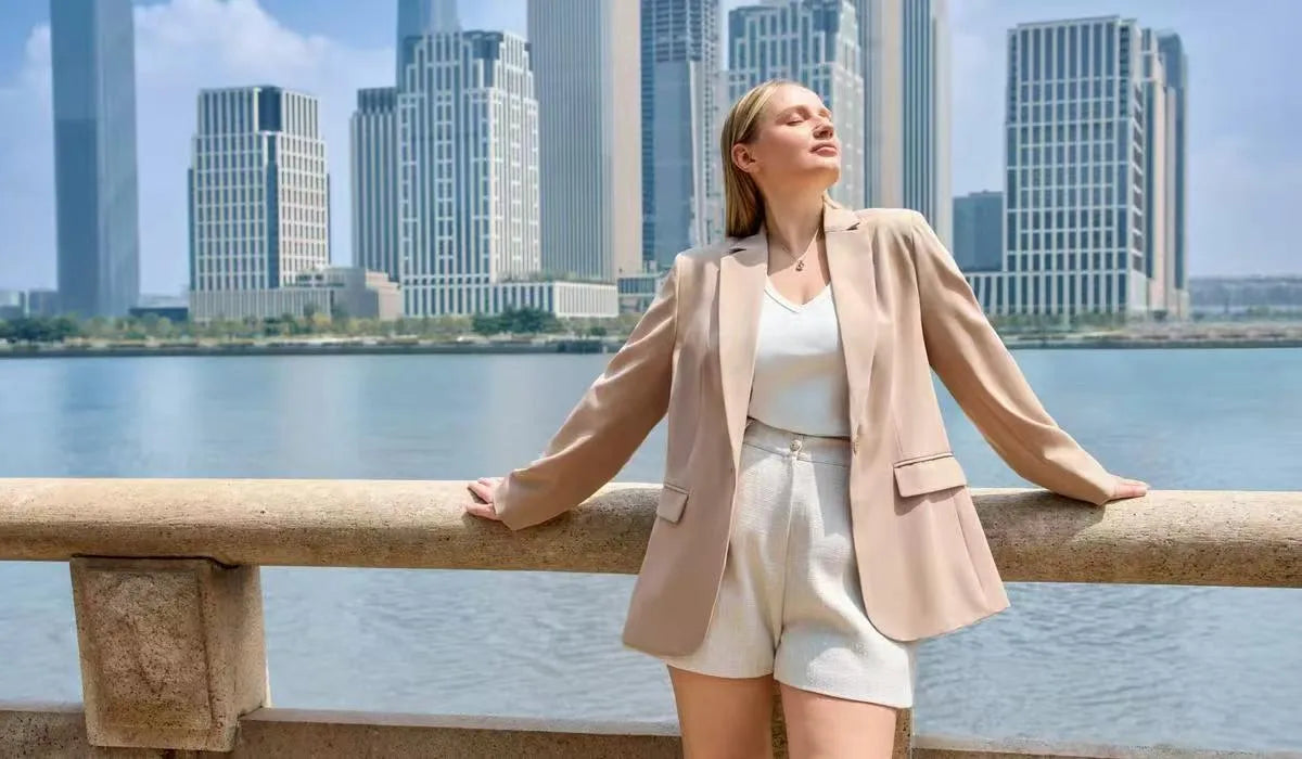 Woman wearing a blazer going out