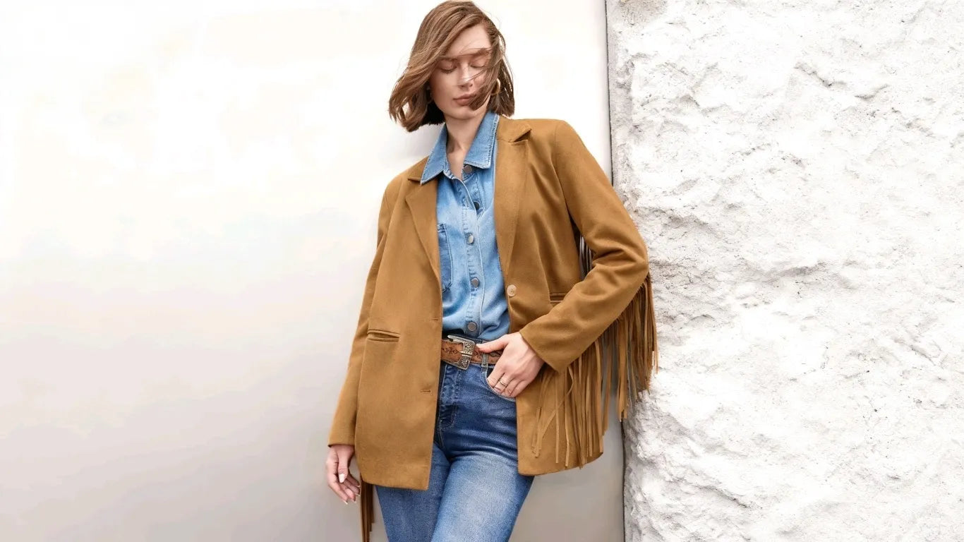 A woman wearing a cicybell jacket takes photos outdoors