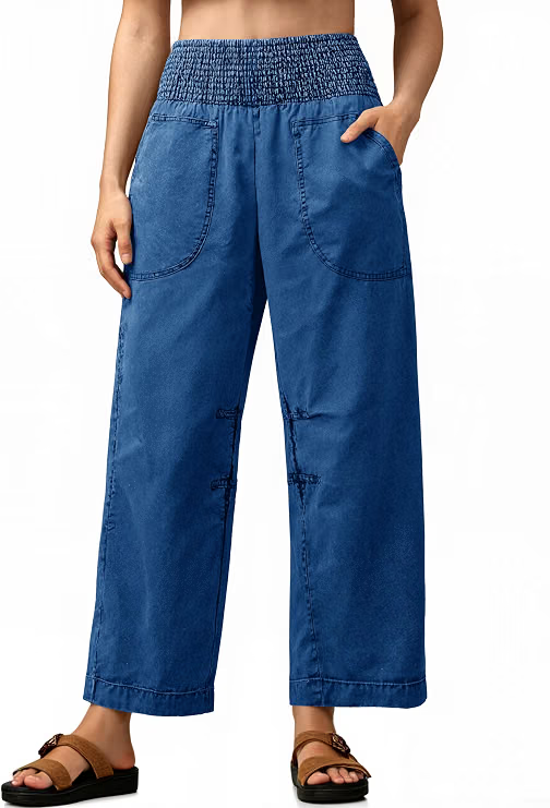 Womens Smocked Barrel Jeans | Cicy Bell