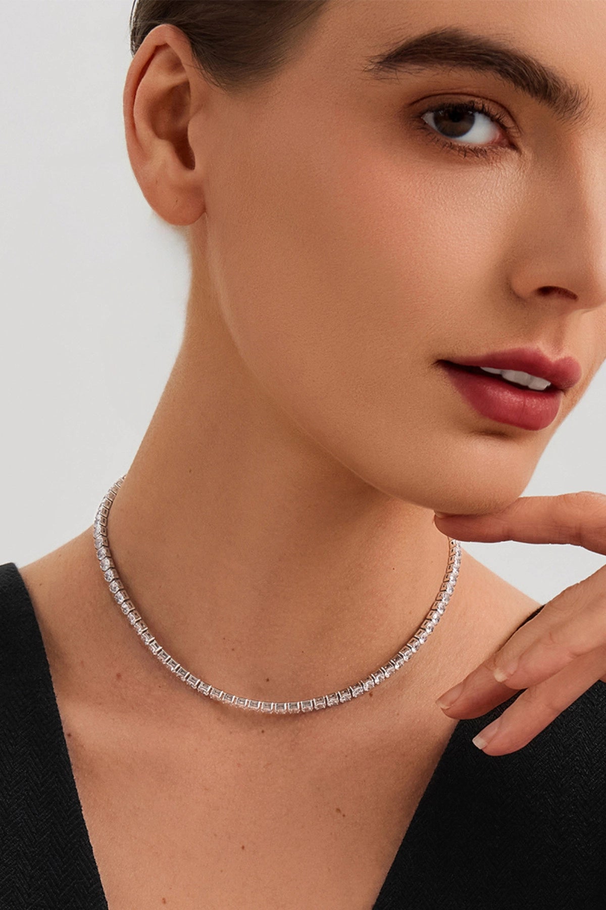 Womens White Gold Cubic Zirconia Tennis Necklace | CicyBell