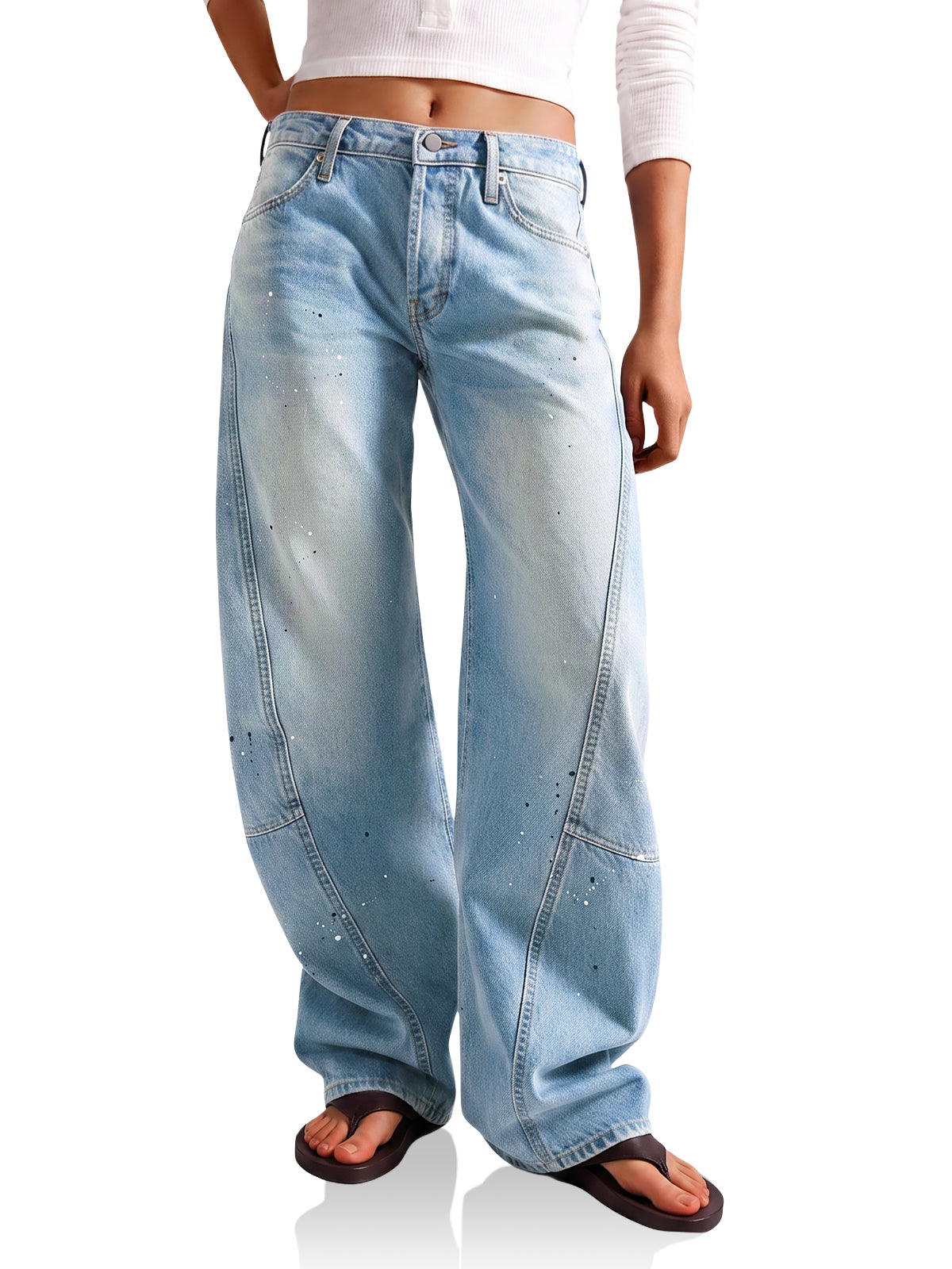 Womens Light Blue Baggy Wide Leg Jeans | CicyBell