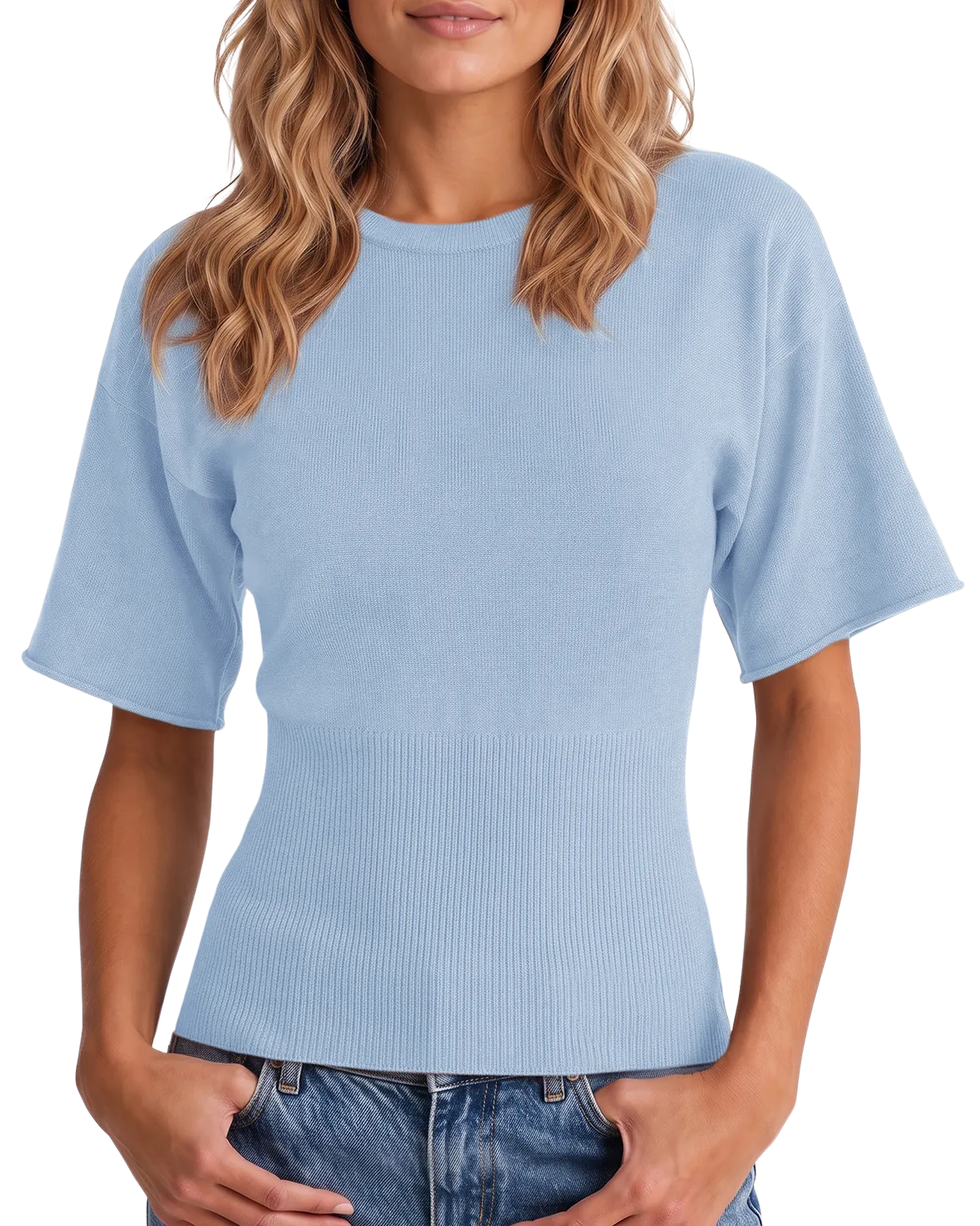 Womens Blue Cinched Waist Crop Sweater | CicyBell
