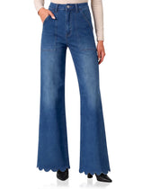 Womens Scalloped Wide Leg Jeans|Cicy Bell