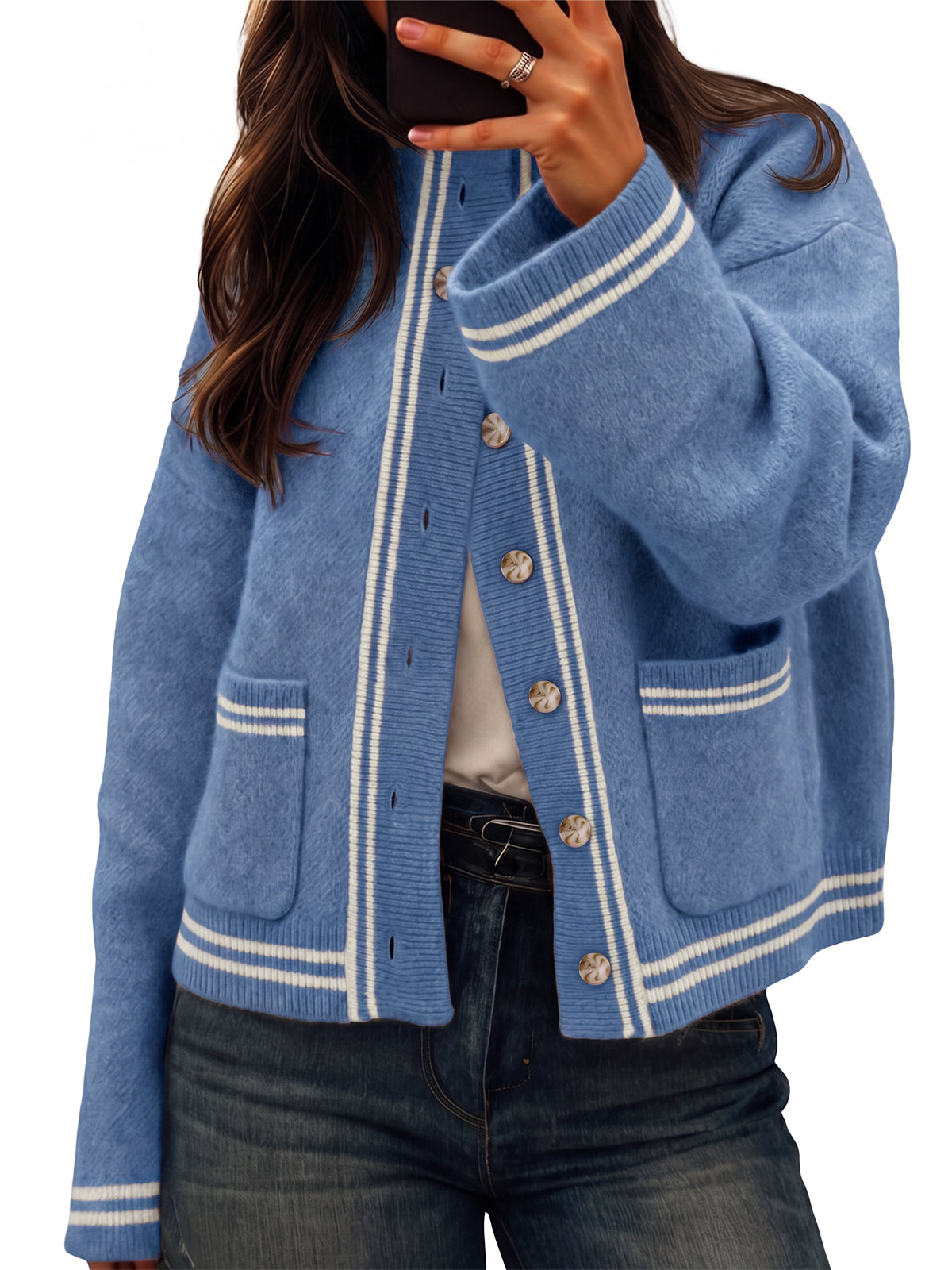 Womens Blue Chunky Knit Cardigan | CicyBell