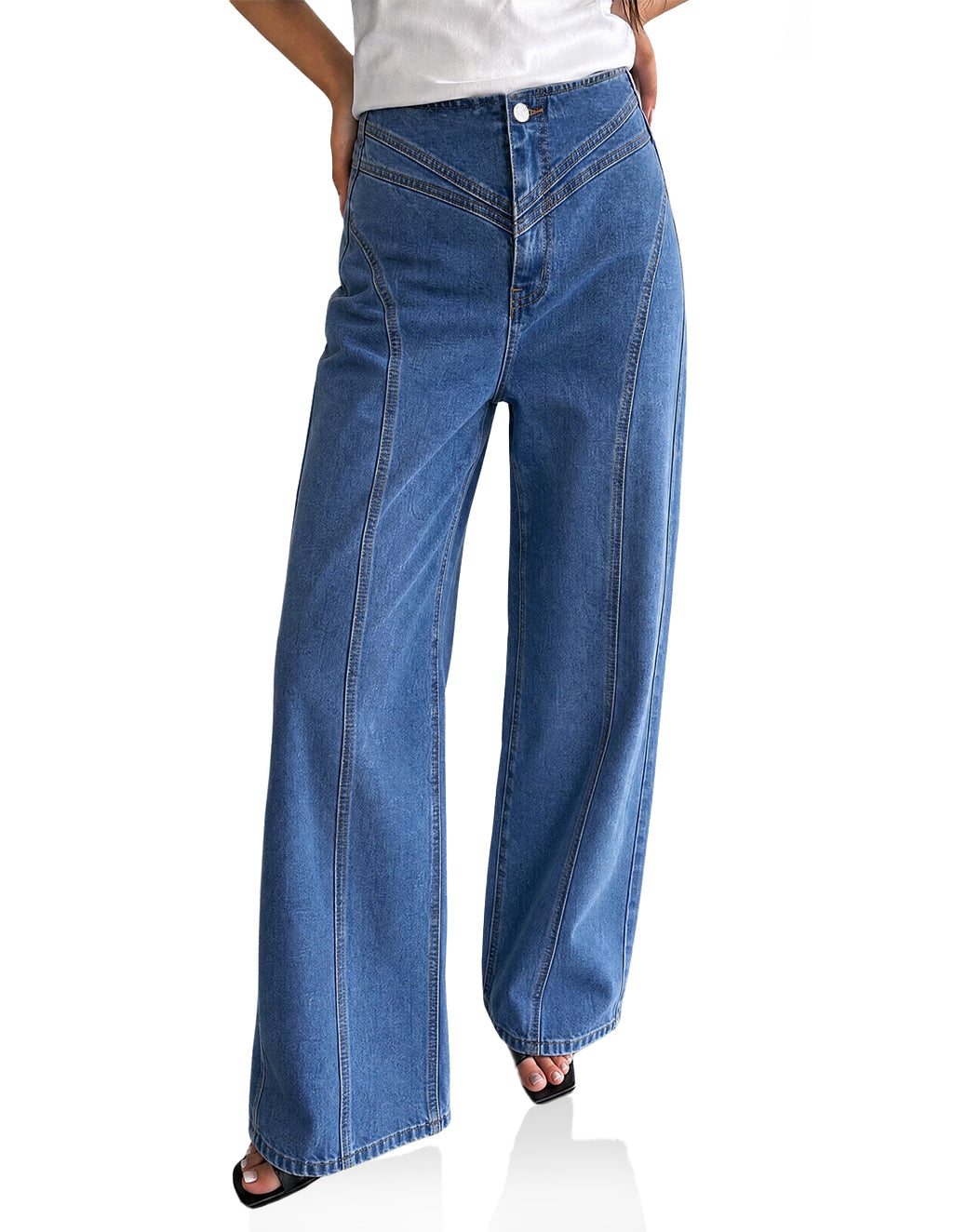 Womens Stretchy High Waisted Wide Leg Jeans | CicyBell
