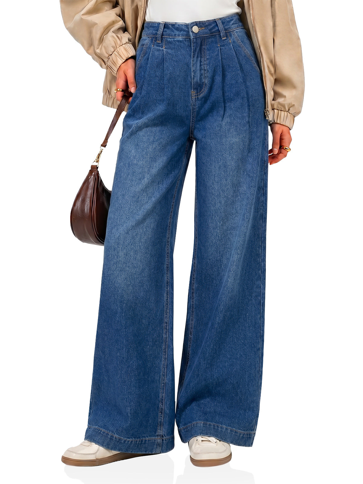 Womens Blue Baggy Wide Leg Jeans| CicyBell