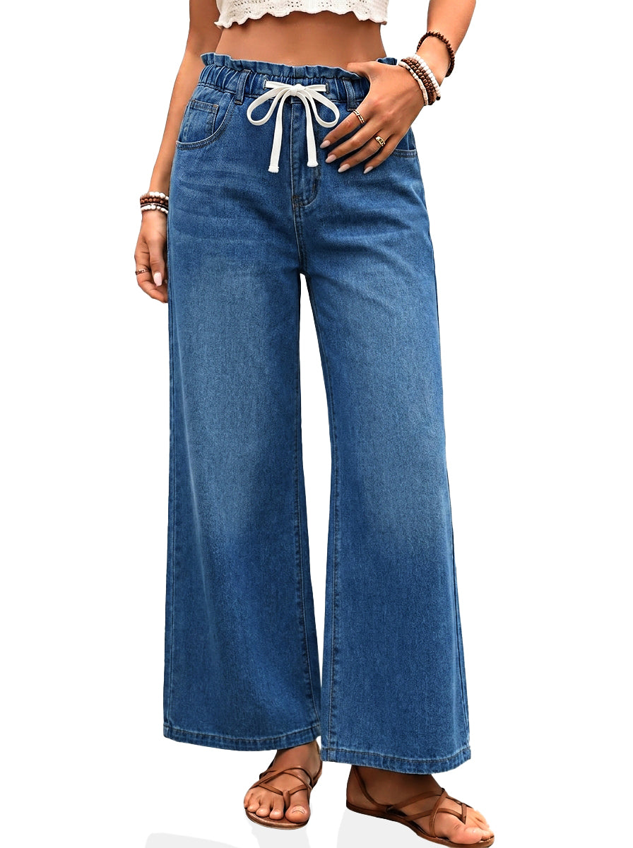 Womens Blue High Waisted Wide Leg Jeans | CicyBell