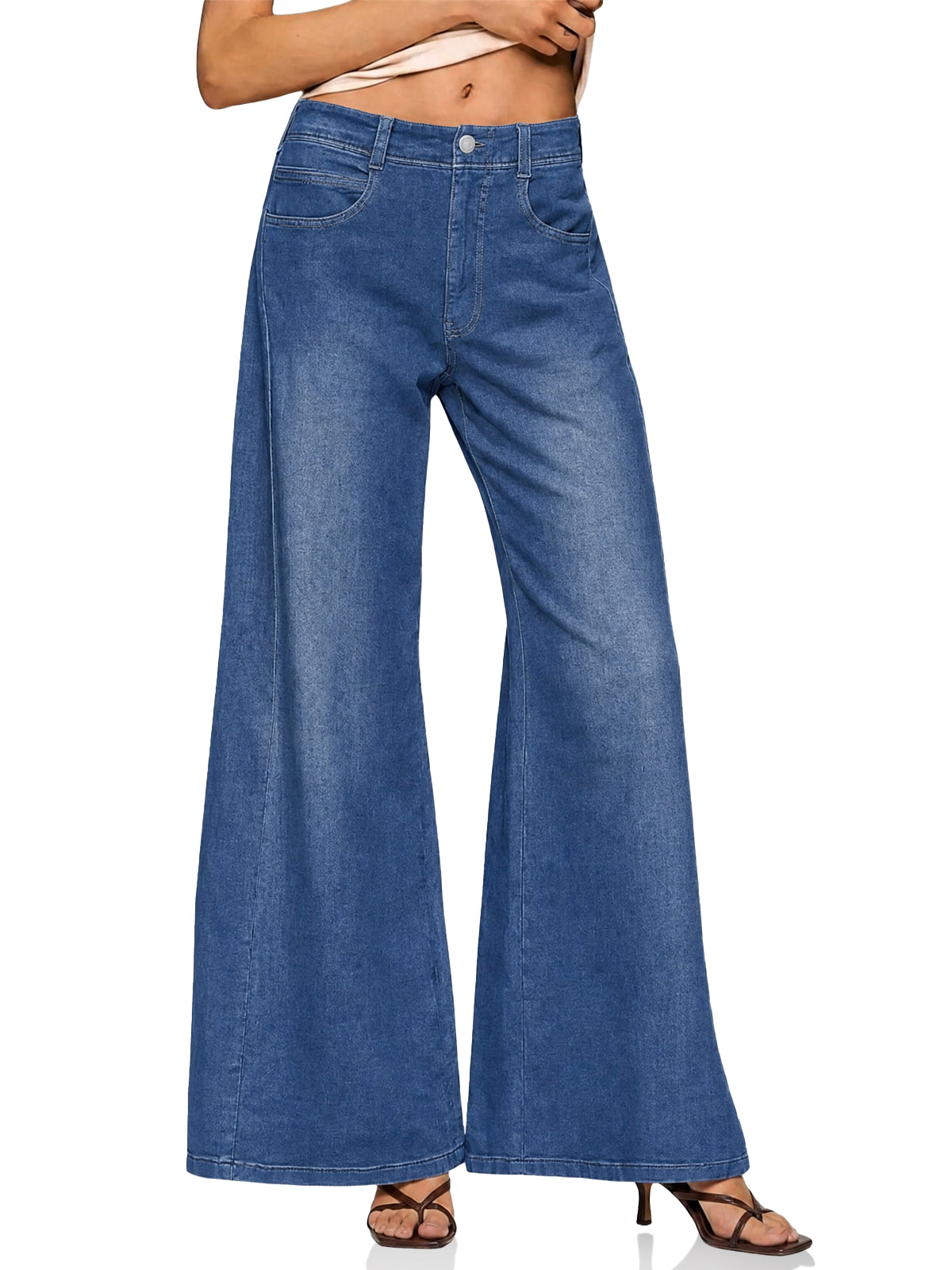 Womens Blue High Waisted Flared Jeans| CicyBell