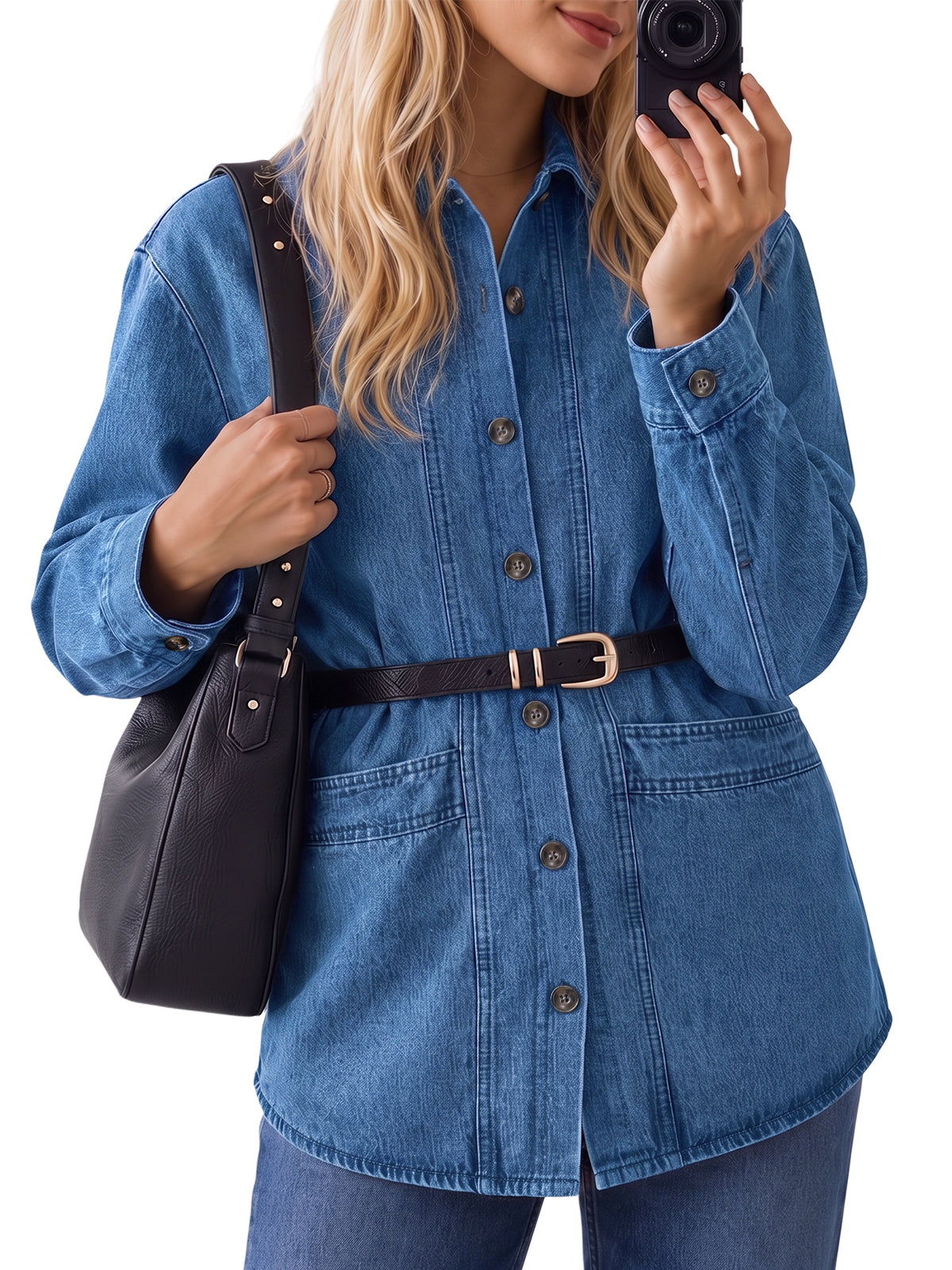 Womens Blue Button Down Denim Jacket | CicyBell
