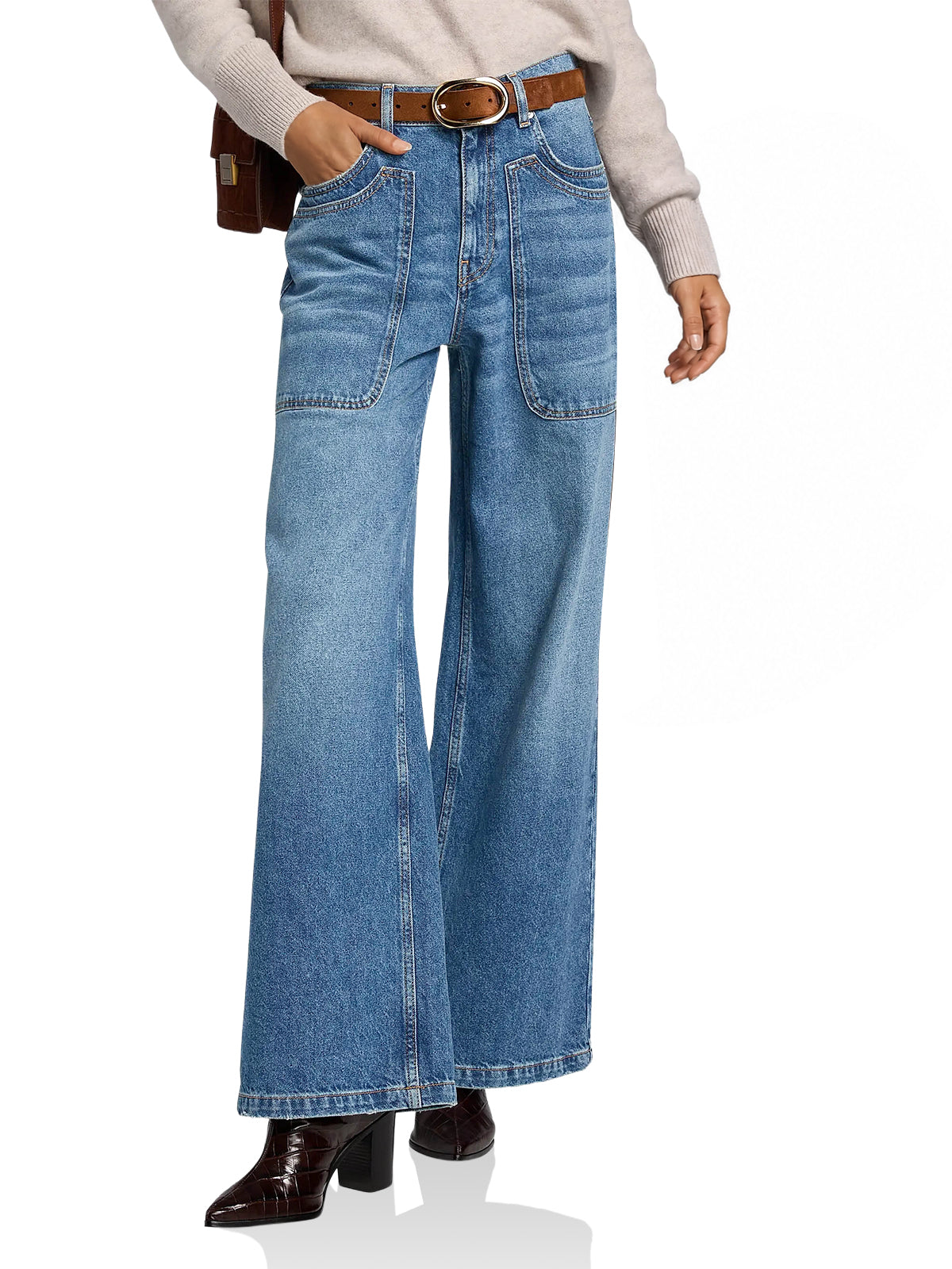 Womens Blue Wide Leg Flared Jeans | CicyBell