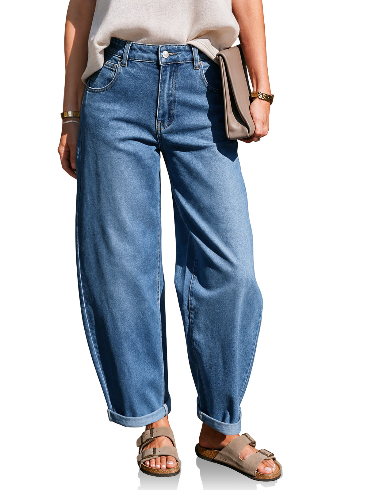 Womens Blue Baggy Barrel Jeans | CicyBell
