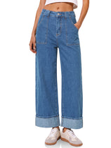 Womens Barrel Cuffed High Waisted Wide Leg Jeans | Cicy Bell