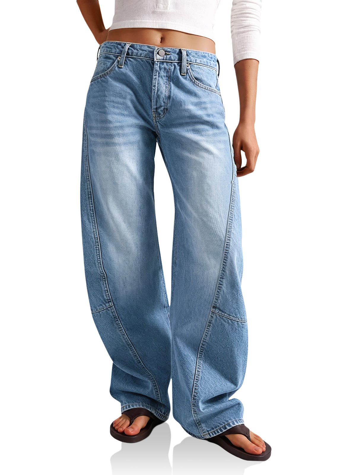 Womens Blue Baggy Wide Leg Jeans | CicyBell