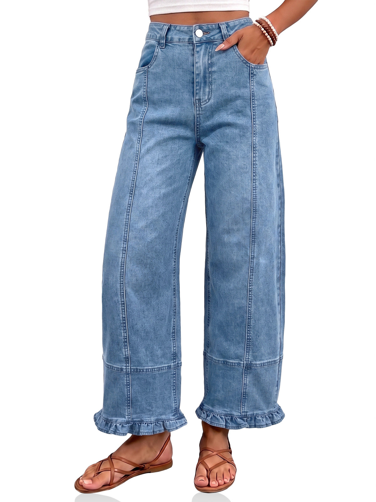 Womens Blue High Waisted Wide Leg Jeans | CicyBell
