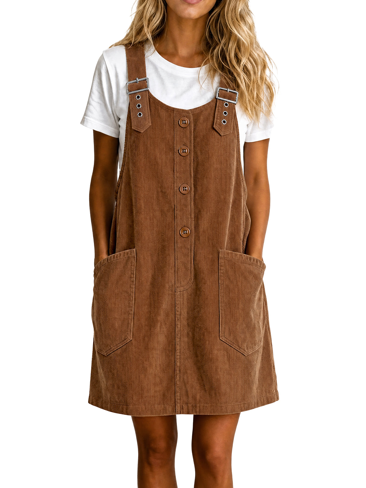 Womens Brown Corduroy Overall Dress | CicyBell