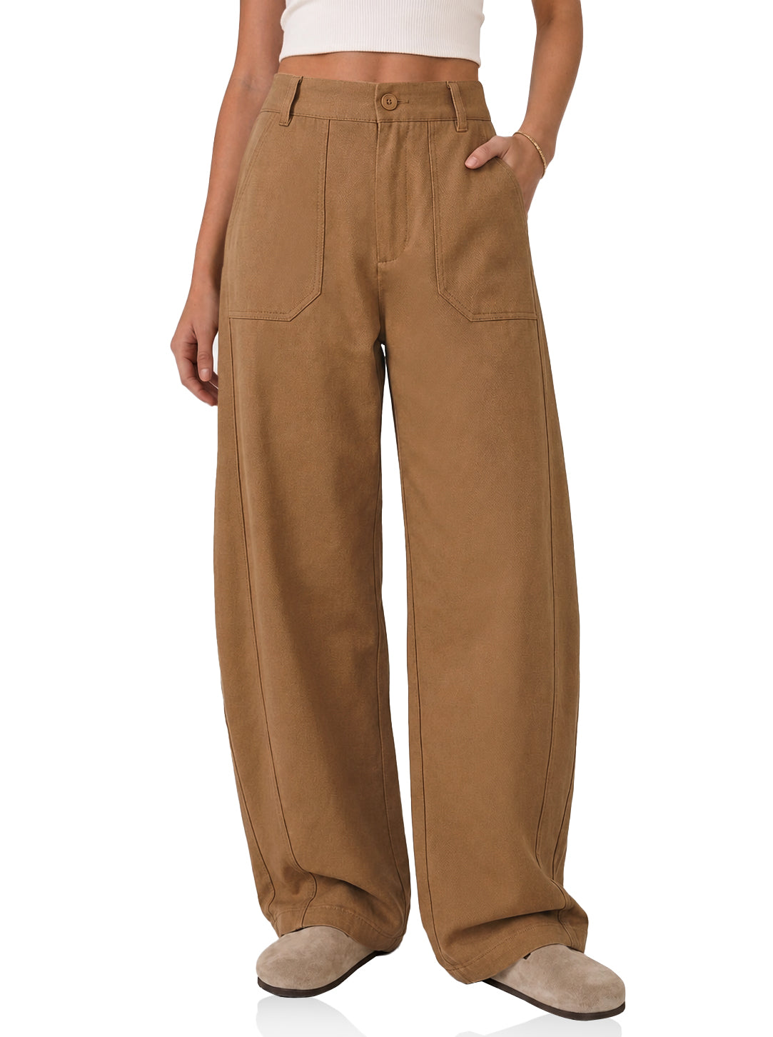 Womens Brown High Waisted Barrel Pants | CicyBell
