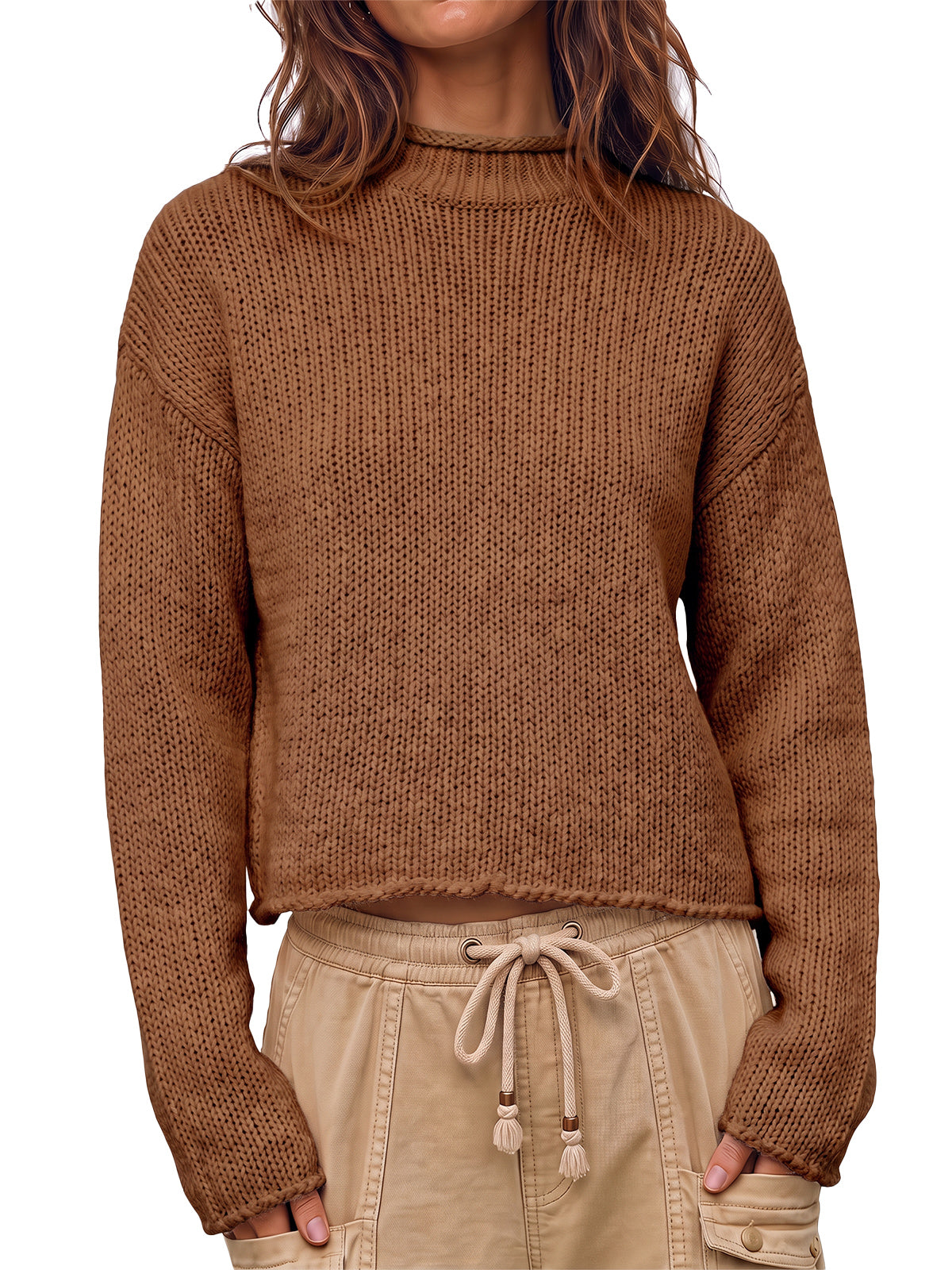 Womens Brown Mock Neck Sweater | CicyBell