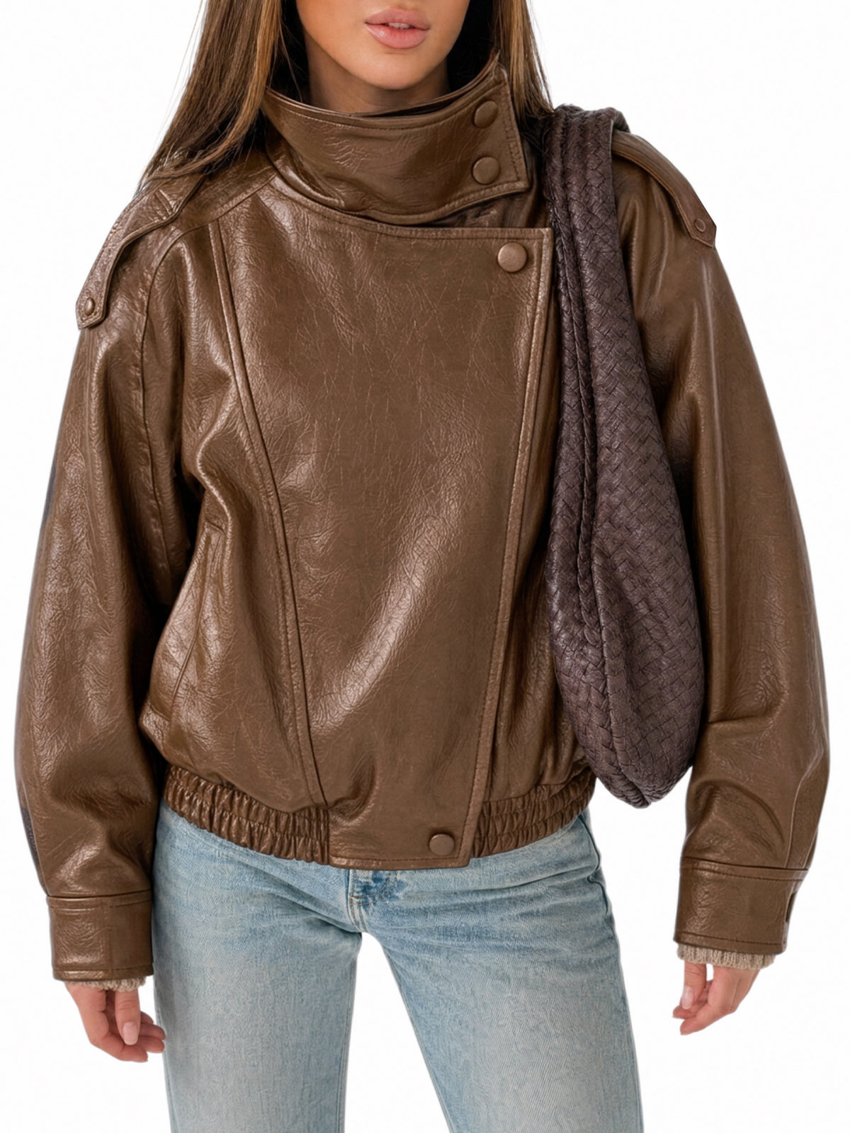 Womens Brown Faux Leather Jackets | CicyBell