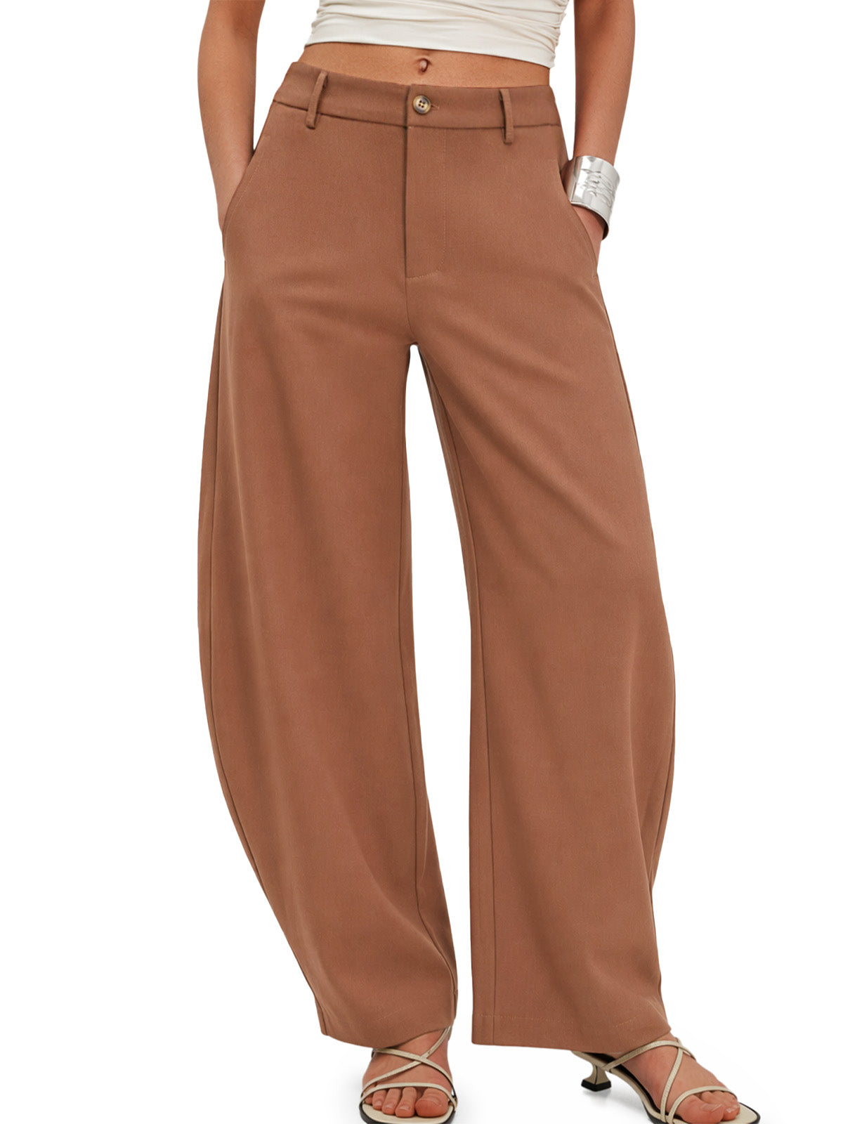Womens Brown Barrel Dress Pants | CicyBell