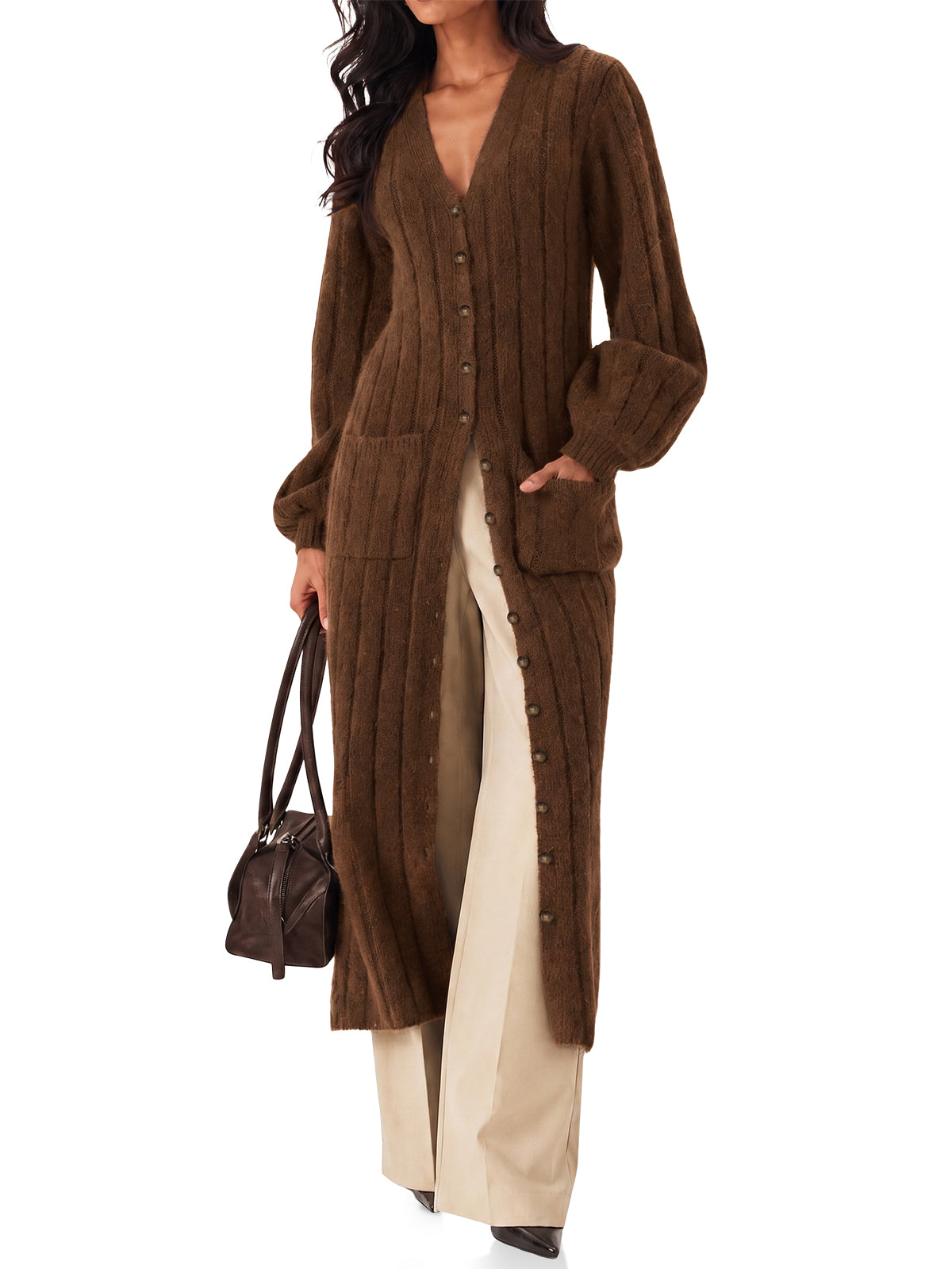Womens Brown Long Cardigan Sweaters | CicyBell