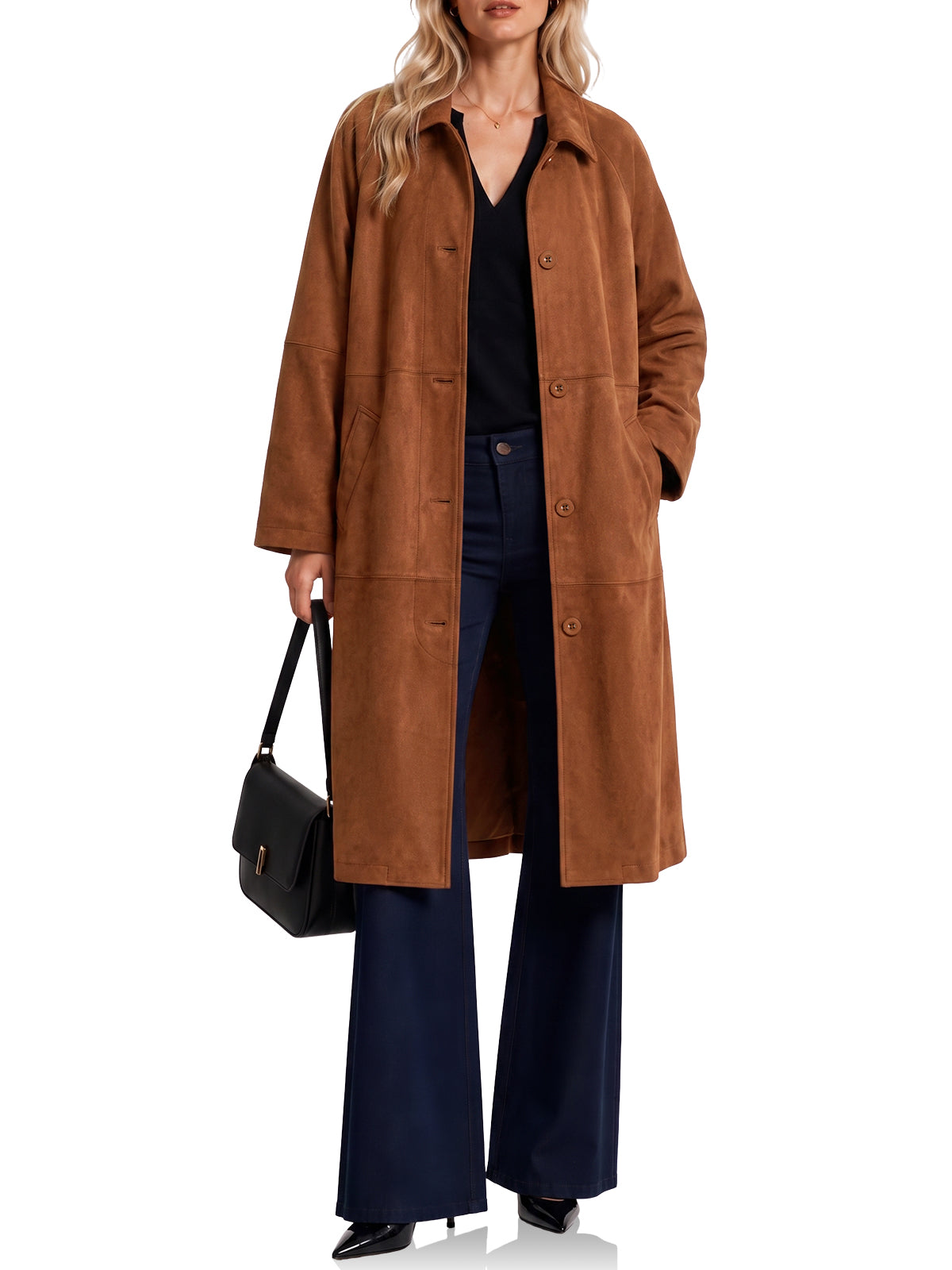 Womens Faux Suede Trench Coat Collared Jacket | Cicy Bell