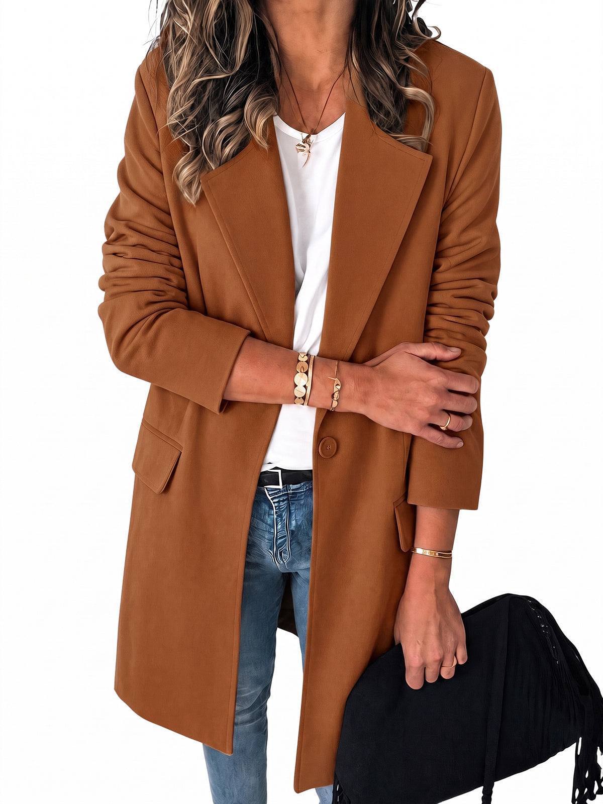 Womens Brown Business Casual Long Blazers | CicyBell
