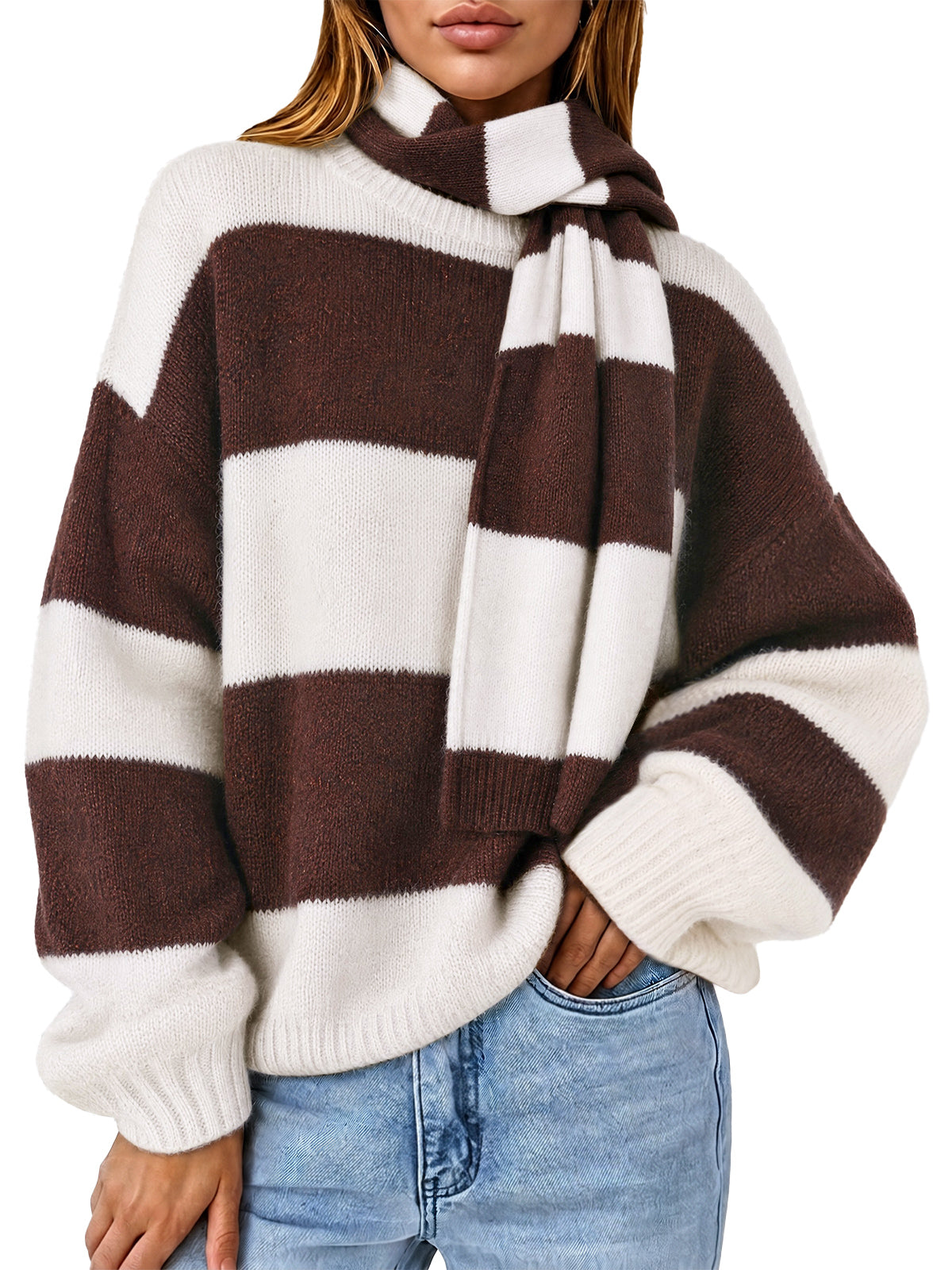 Womens Brown Long Sleeve Knit Sweaters | CicyBell