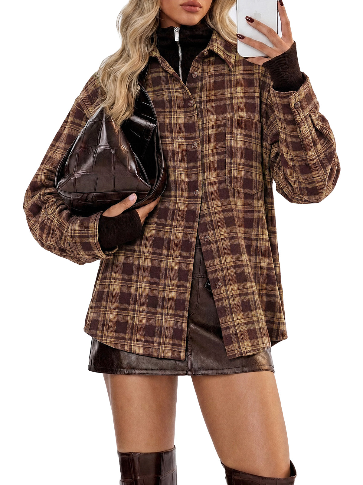 Womens Plaid Button Sleeve Collared Fall Blouses | Cicy Bell