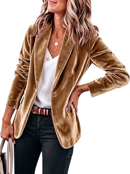 Womens Brown Casual Velvet Blazer | CicyBell