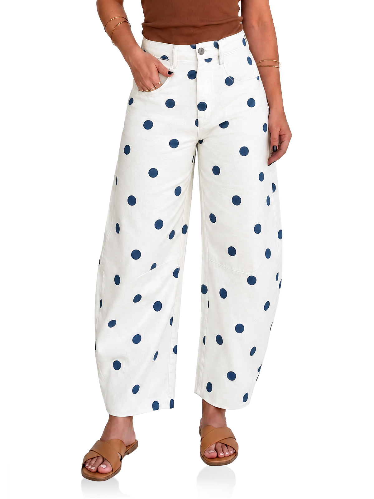 Womens White   Polka Dot Barrel Jeans| CicyBell