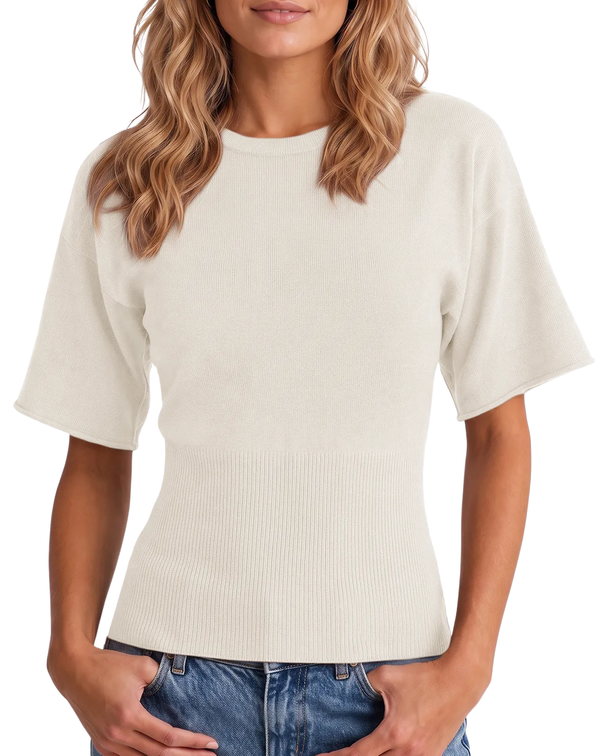 Womens White Cinched Waist Crop Sweater | CicyBell