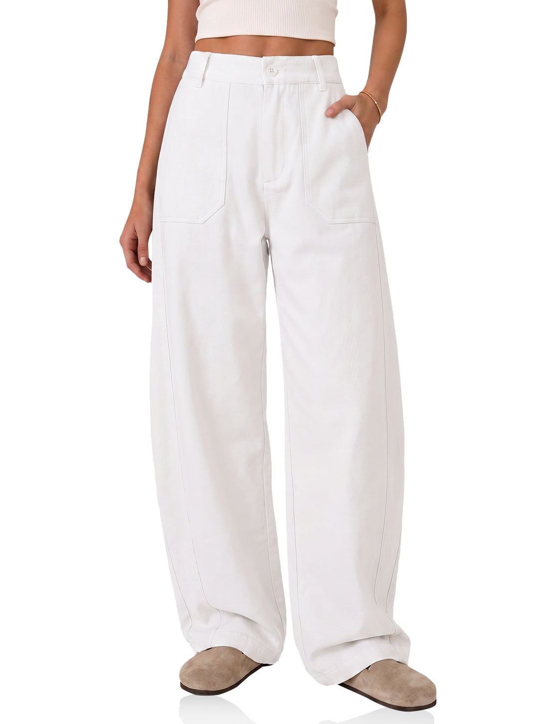 Womens Creamy-white High Waisted Barrel Pants | CicyBell