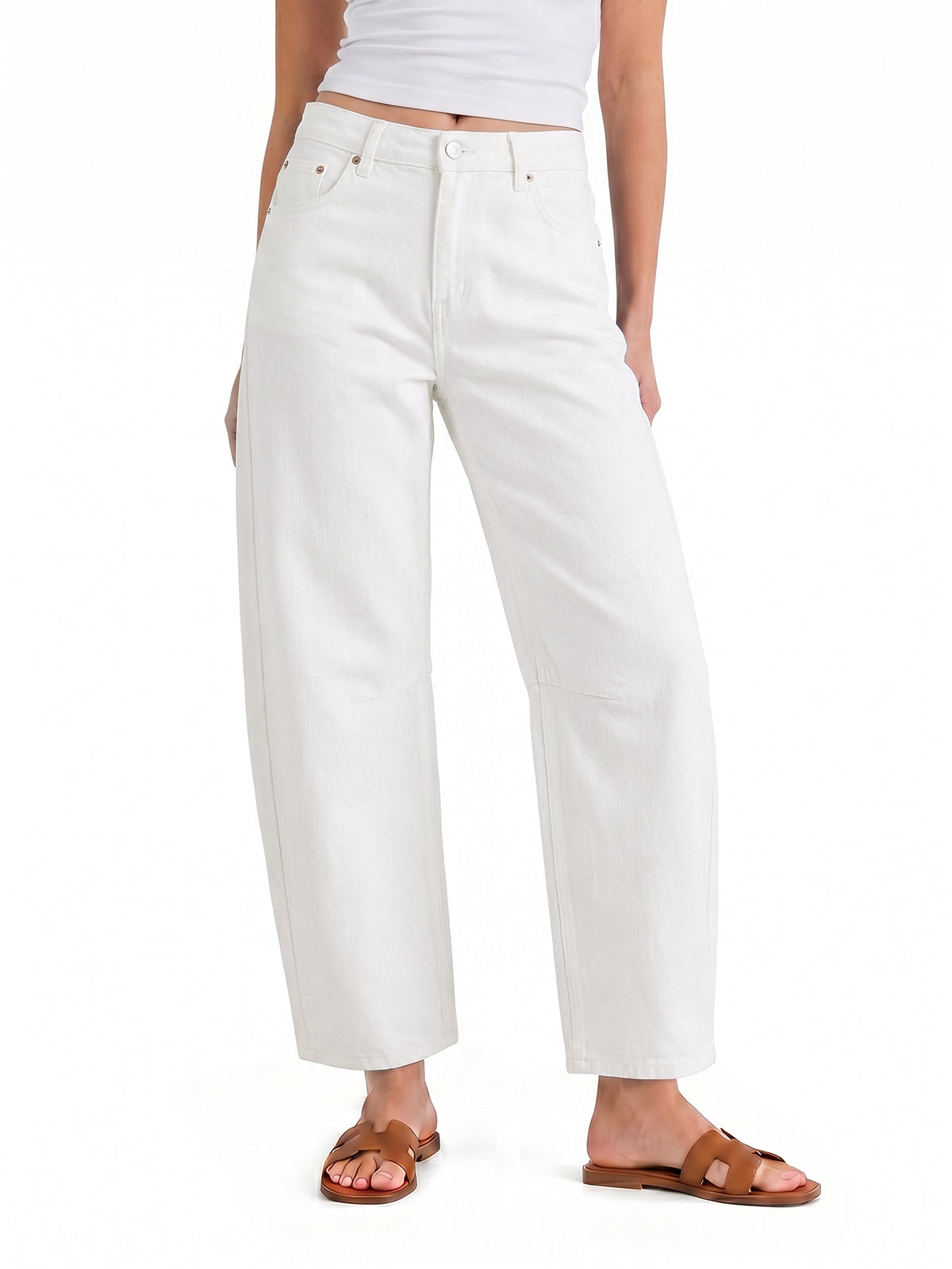 Women  White   Casual Barrel Cropped Jeans | CicyBell