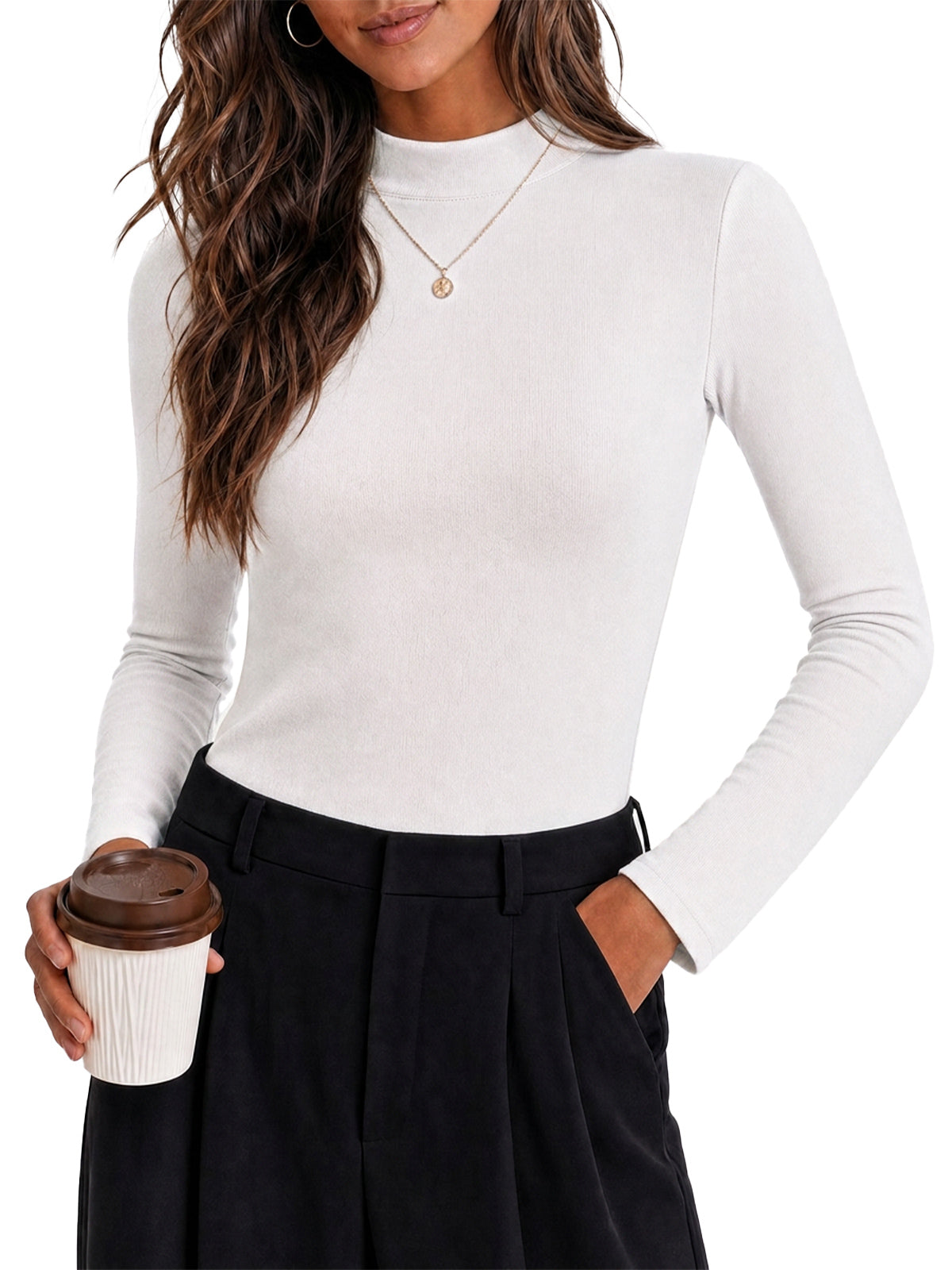 Womens White Mock Turtleneck Tops | CicyBell
