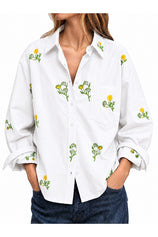 Womens Boho Floral Embroidery Sleeve Button Tops | Cicy Bell