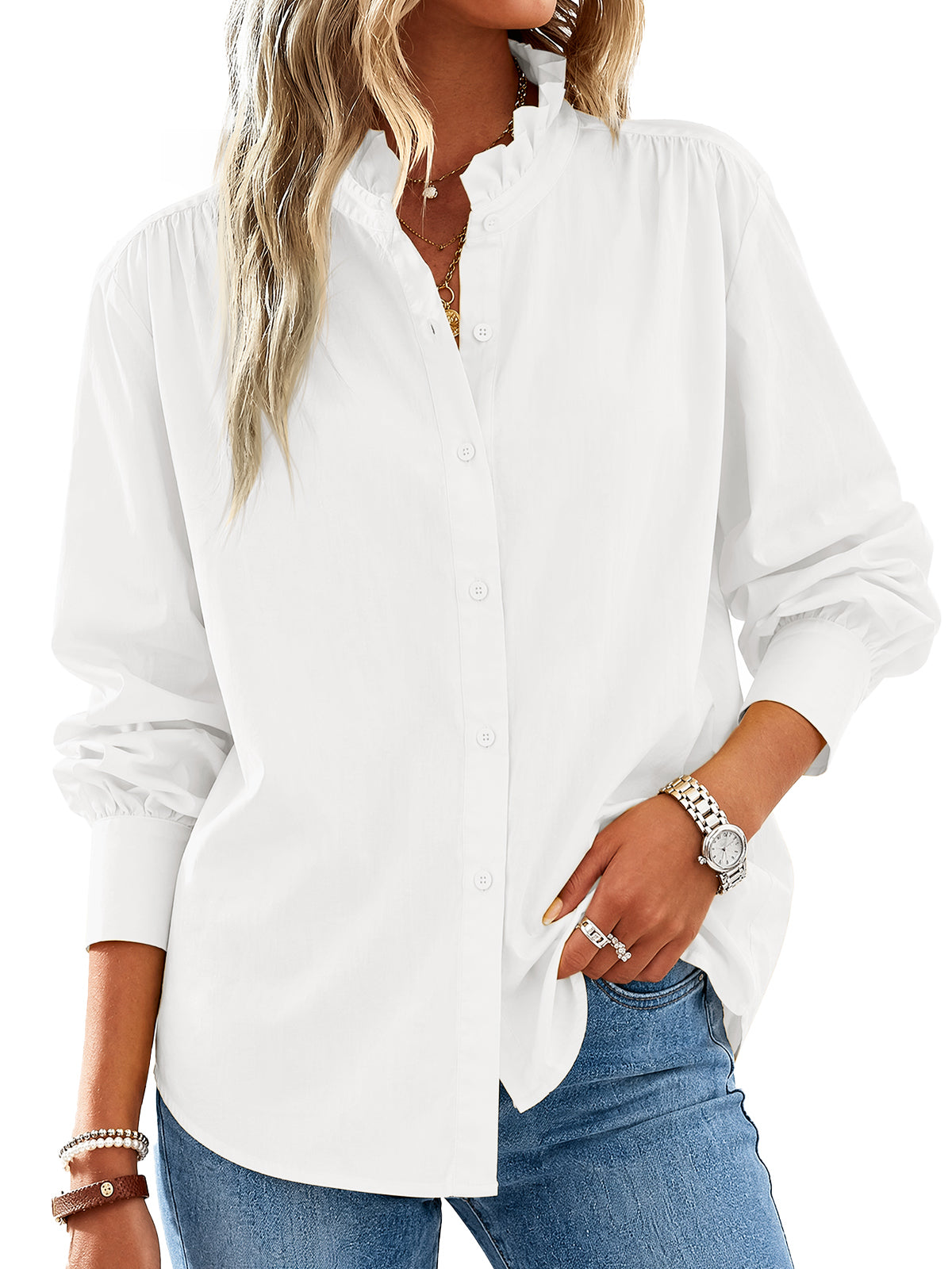 Womens White Oversized Button Down Shirts| CicyBell
