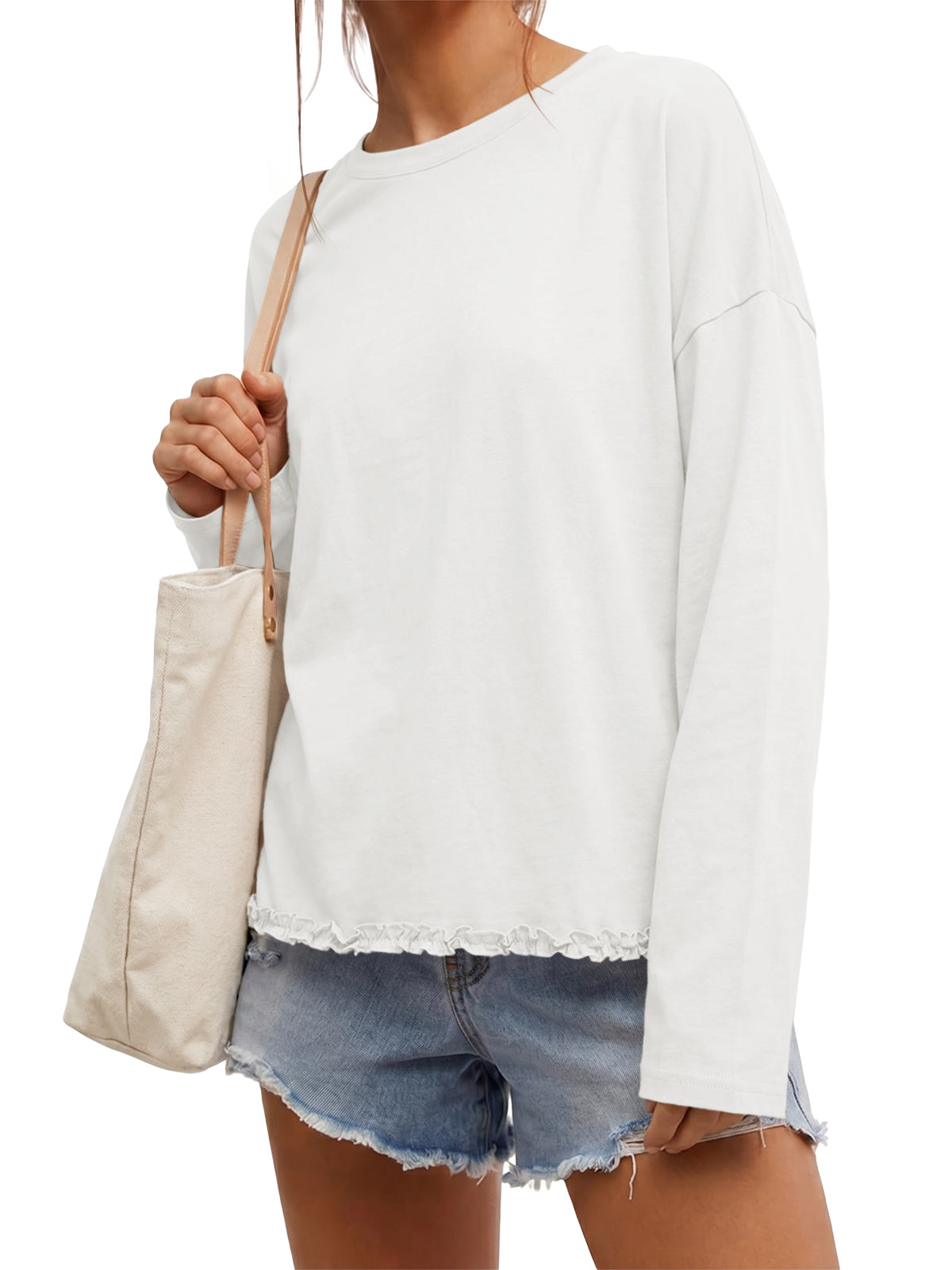 Womens White Oversized Ruffle Hem Tops | CicyBell