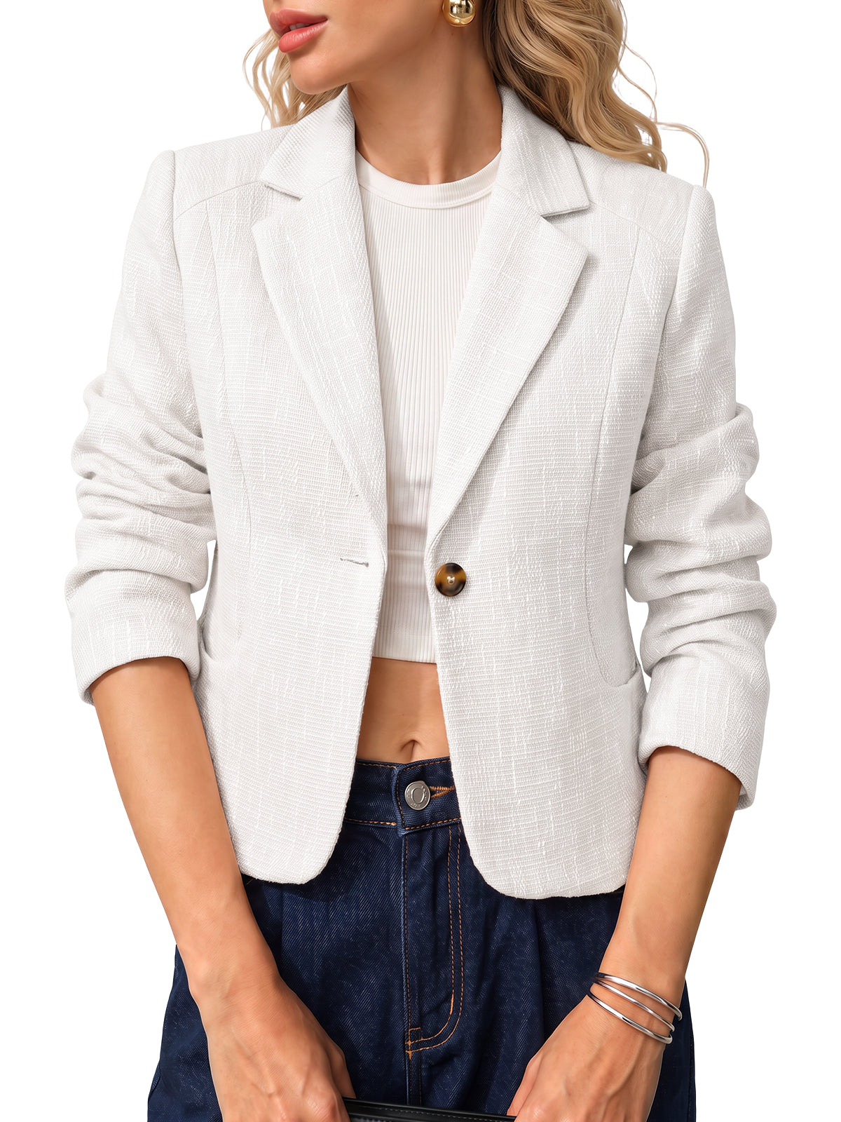 Womens White Collared Cropped Blazers | CicyBell