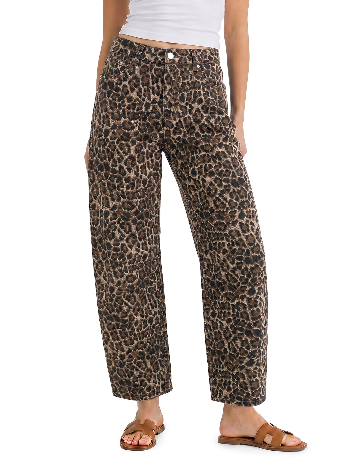 Women Leopard  Casual Barrel Cropped Jeans | CicyBell