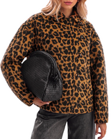 Womens Leopard Brown Faux Wool Pea Coat | CicyBell