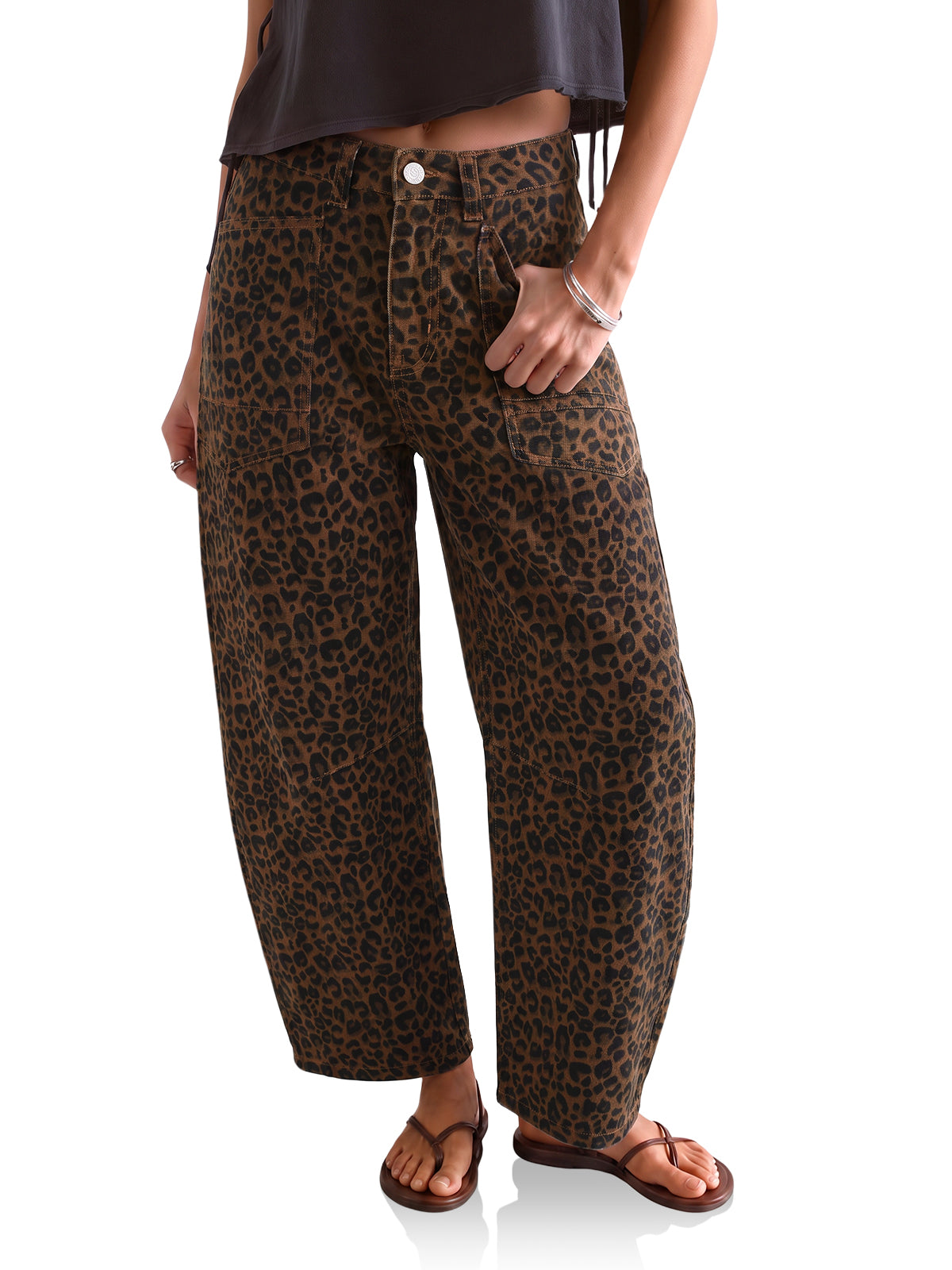 Womens Leopard Cropped Barrel Jeans | CicyBell