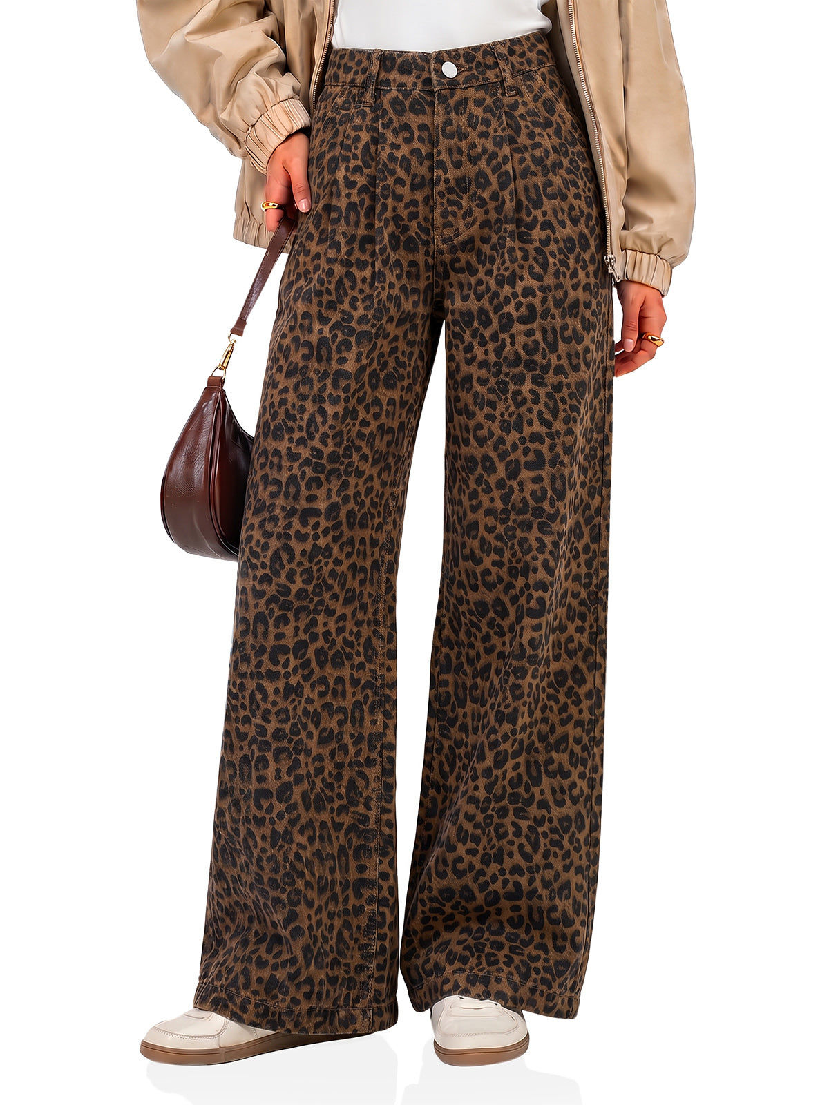 Womens Leopard Baggy Wide Leg Jeans| CicyBell