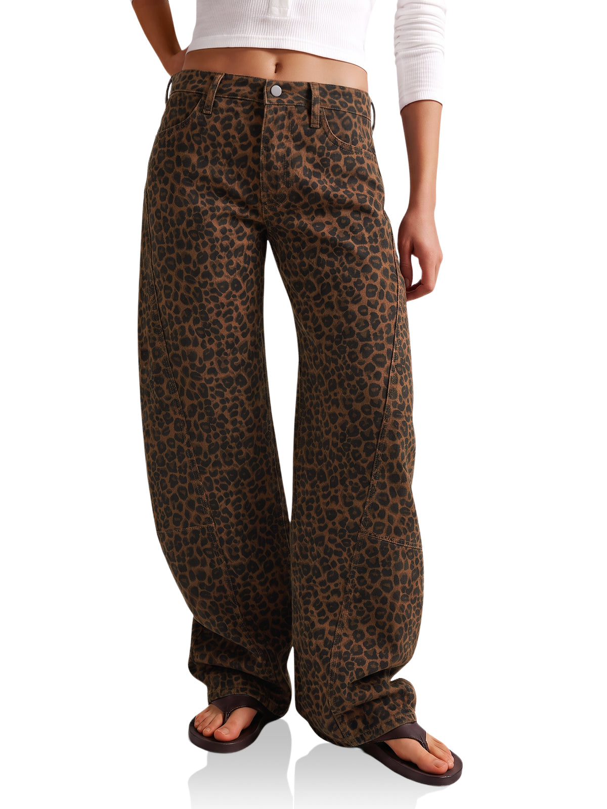 Womens Leopard Baggy Wide Leg Jeans | CicyBell