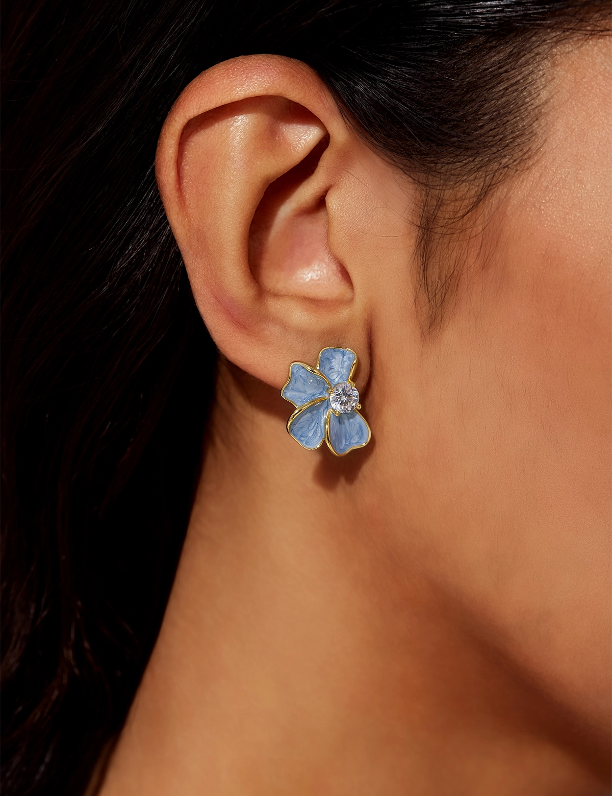 Womens Sky Blue Flower Stud Earrings 1