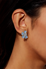 Womens Sky Blue Flower Stud Earrings 1