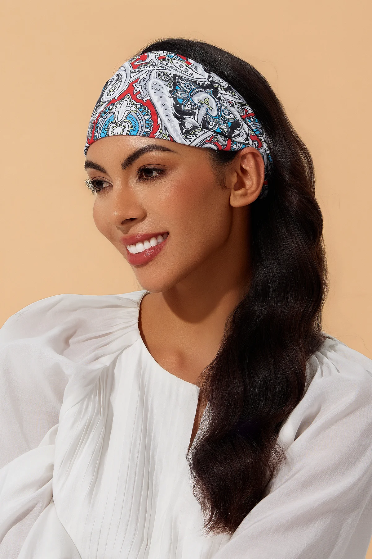 Womens White and Red Boho Yoga Headband 2