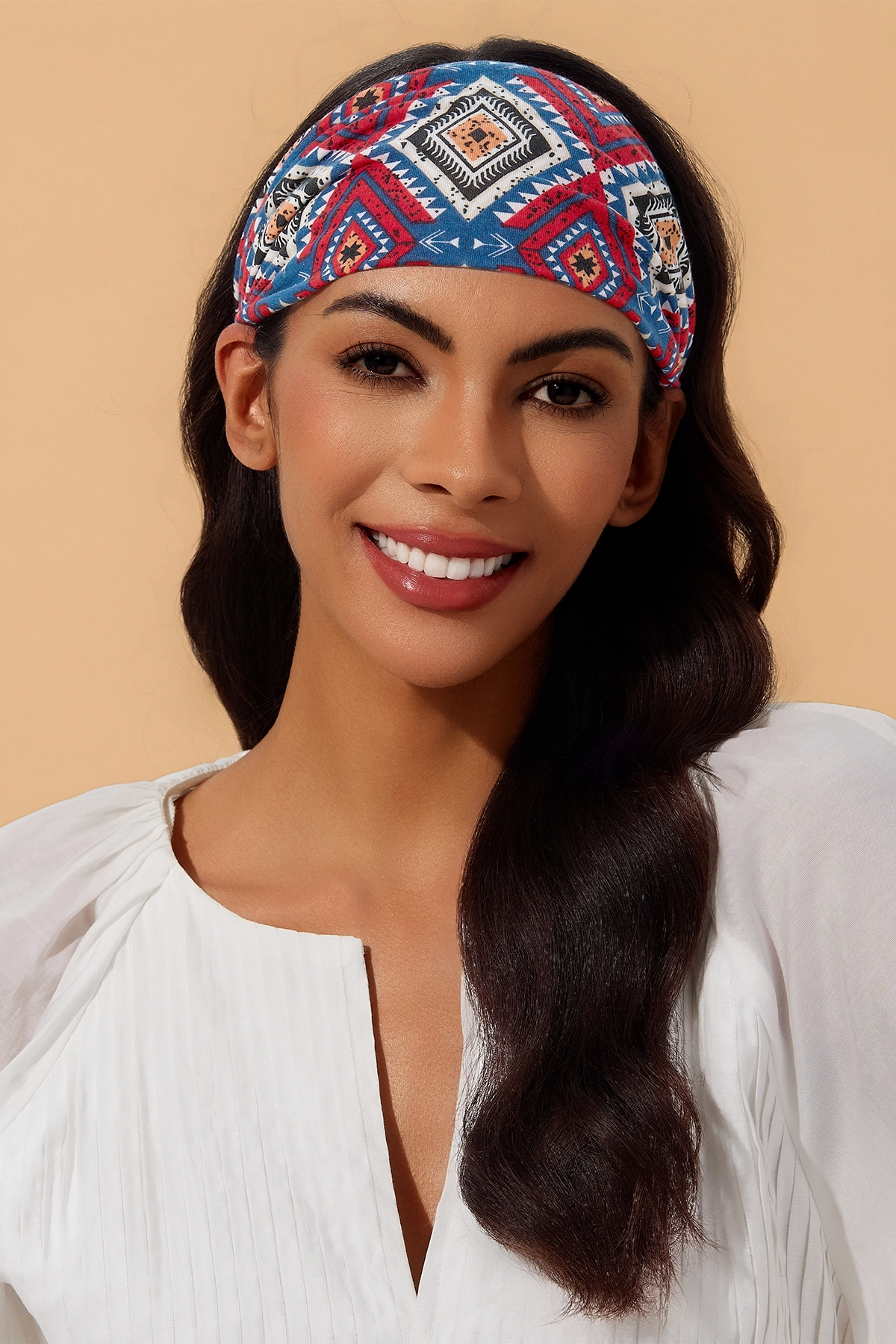 Womens Red and Blue Boho Yoga Headband 1