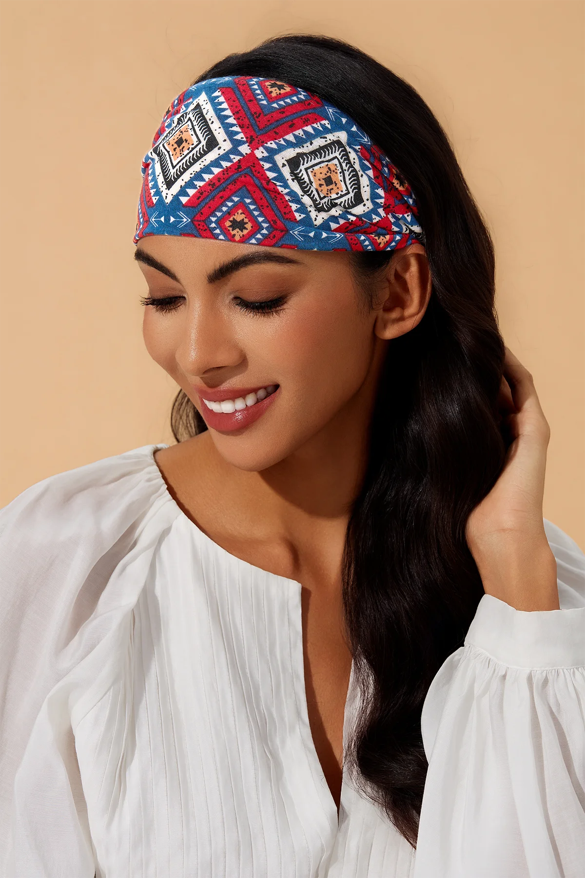 Womens Red and Blue Boho Yoga Headband 2