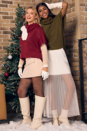 Womens Burgundy Oversized Turtleneck Poncho Sweaters 3