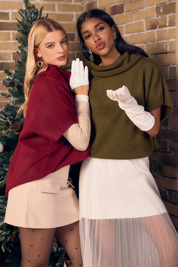 Womens Burgundy Oversized Turtleneck Poncho Sweaters 1